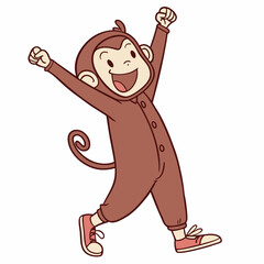 Enthusiastic monkey character expressing joy with raised arms in a playful posture