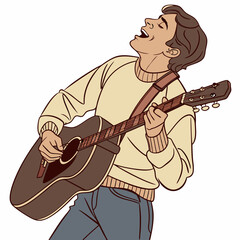 Illustration of an animated character playing guitar and passionately singing