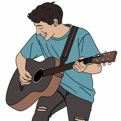 Enthusiastic guitarist immersed in the music during a lively performance