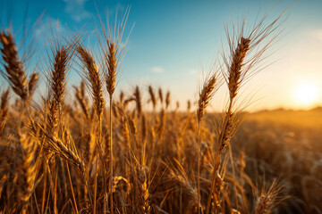 Naklejka premium Golden Wheat Field at Sunset