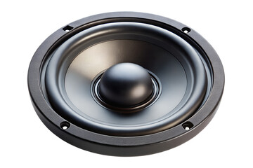 Close up of a black speaker cone and dust cap isolated on transparent background