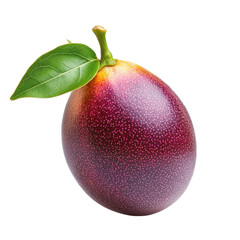 Ripe passion fruit with green leaf and stem isolated on transparent background