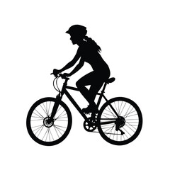 Silhouette of a Woman Riding a Bicycle with Helmet, Vector Illustration