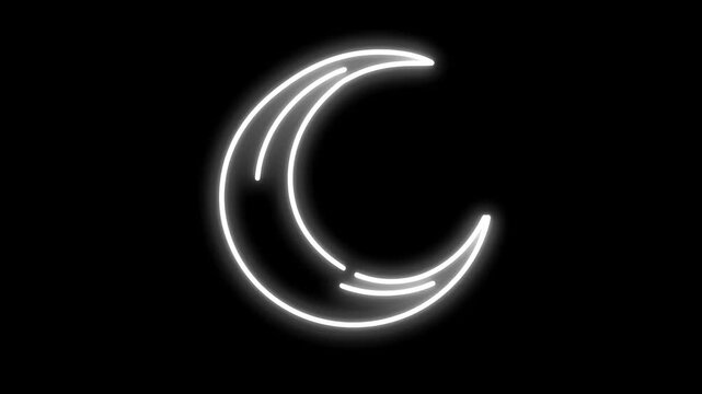 Glowing Crescent Moon Neon Sign, Night Sky, Minimalist Design