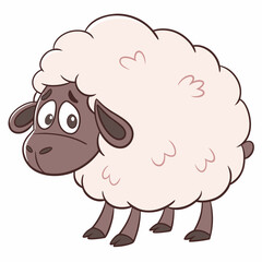 Obraz premium Cartoon Sheep Character with Cloudy Fleece Expressing a Melancholy Mood Illustration