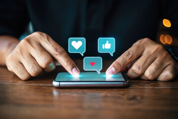 Hands interacting with social media icons on a smartphone screen