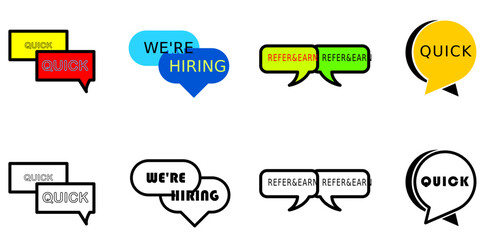 Colorful Speech Bubble Vector Icons – Quick, We’re Hiring, Refer & Earn Badges