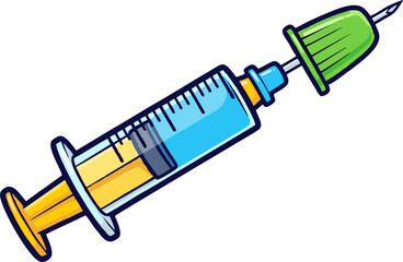 Colorful Cartoon Syringe with Vivid Hues