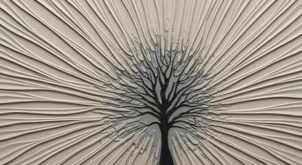 Obraz premium Striking relief sculpture of a bare tree radiating light creating abstract background texture