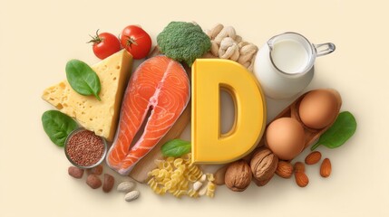 A 4K photo of foods high in vitamin d showing dietary sources of nutrients promoting health and wellness.
