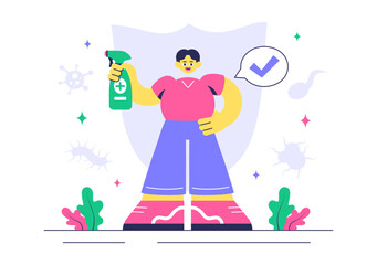 Antibacterial Vector Illustration Featuring Handwashing, Virus Prevention, and Microbe Control for Hygiene and Healthcare in a Flat Background