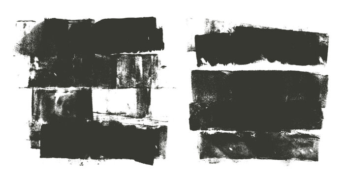 Ink text boxes labels. Streaks and callouts tag set. Grunge brush paint stokes. Brayer ink black lines. Thick paint rolled stripe stamps. Chalk wide underlines Vector smear banners on white background
