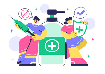 Antibacterial Vector Illustration Featuring Handwashing, Virus Prevention, and Microbe Control for Hygiene and Healthcare in a Flat Background
