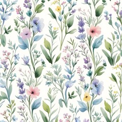 Seamless pattern with tree branches and leaves for surface design and other design projects. modern trend drawing in line art style. Delicate small leaves in watercolor style