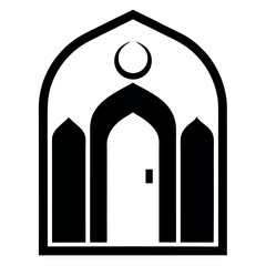 Mosque Icon Black and White Illustration Featuring Islamic Symbolism and Architecture