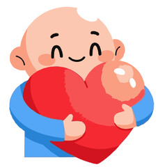 Happy Baby Tenderly Embracing Large Red Heart