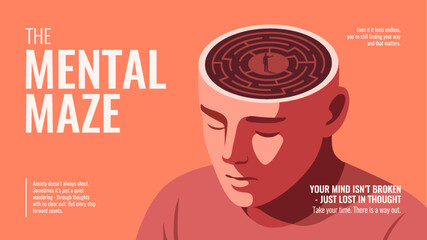 Mind Maze - Abstract Mental Health Concept of Overthinking and Anxiety Vector illustration Design