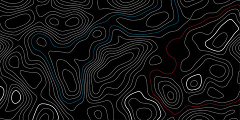 Dark Topographic Contour Map Vector with Elevation Lines and Abstract Geometric Flow.