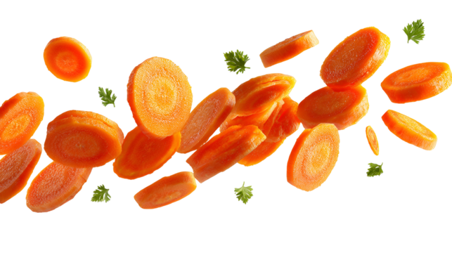 Floating Carrot Slices, Freshly Cut, Vibrant Orange, Culinary Delight - Powered by Adobe
