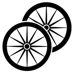 Fototapeta premium Two Black OldFashioned Wheels with Spokes Overlapping Each Other on a White Background