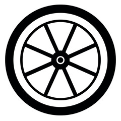 Fototapeta premium Black and White Illustration of a Simple EightSpoke Wheel with Circular Rim Design