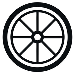 Fototapeta premium Black and White Illustration of a Wheel with Eight Spokes and Circular Rim