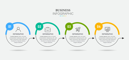 Line step infographic. 4 options workflow diagram, circle timeline number infograph, process steps chart. Linear vector infographics. Process order infographic arrow and steps point illustration