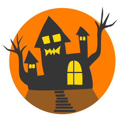 Halloween Haunted House isolated on white background. Vector illustration design flat lay.