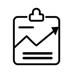 Black Line Art Depicting A Money Tracker Icon With A Rising Arrow On A Clipboard Graphic Style