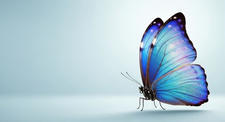 Stunning blue morpho butterfly on a light blue background perfect for nature and serenity themed designs