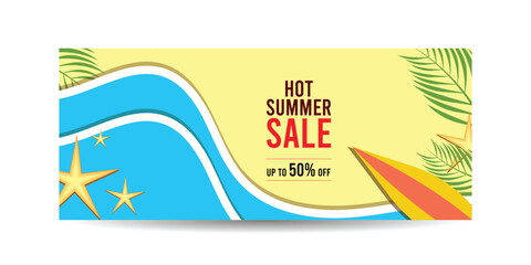 Summer season sale banner, Offer banner design template for summer sale, web banner design layout, Hot summer sale web banner design