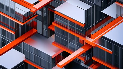 Abstract architecture with orange and gray accents