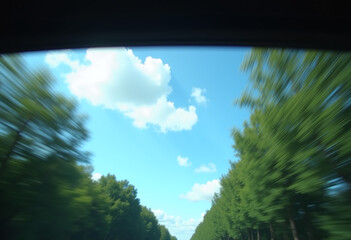 Fototapeta premium Skylight Sunroof View with Passing Trees and Sky