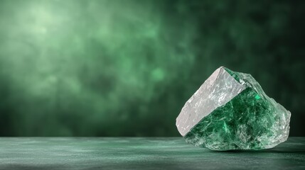 A striking piece of green mineral resting on a smooth surface, illuminated by soft lighting, encapsulating the beauty of natural elements and their role in art and decor.