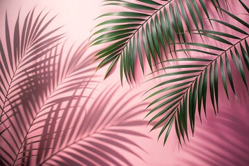 Pink background with two palm leaves on it