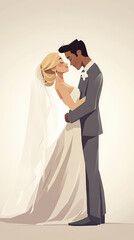 Romantic Wedding Couple Embrace. An illustration of a just married couple. The bride and groom are embracing, sharing a tender moment of love and joy on their wedding day.