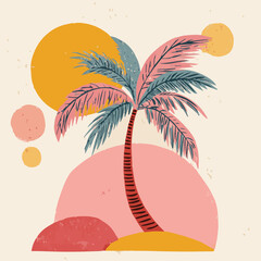 Vector illustration of summer poster in doodle naive style