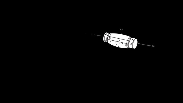 Minimalist Line Drawing of a Satellite in Space