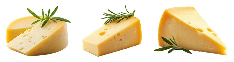 Assorted cheese varieties garnished with fresh herbs