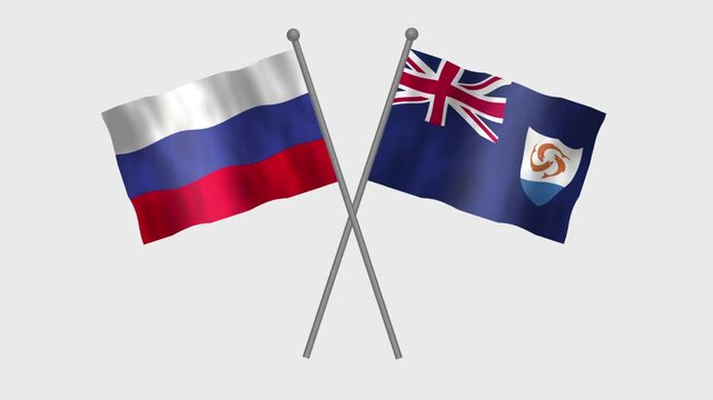 Flag of Anguilla and Russia, Cross table flag of Anguilla and Russia on White screen, Anguilla and Russia Animation flag waving in the wind.