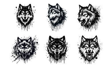 Obraz premium Wolf Angry Silhouette Grunge Splatter and Dripping Spray Effects