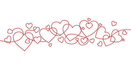 Aesthetic vector illustration featuring many red hearts in continuous line drawing
