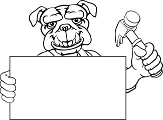 Bulldog Hammer Cartoon Mascot Handyman Carpenter