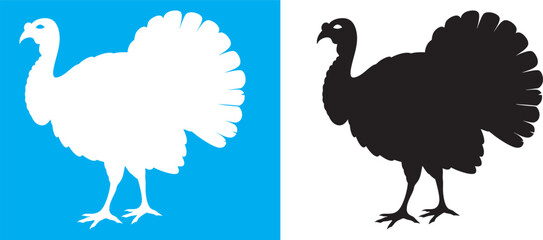turkey Silhouette Vector Set – Turkey Icon for Thanksgiving on White Background
