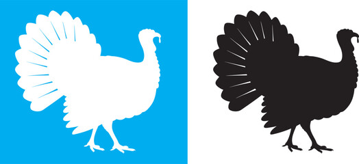 turkey Silhouette Vector Set – Turkey Icon for Thanksgiving on White Background
