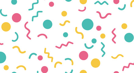 Festive pattern with geometric shapes in bright colors and white background