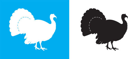 turkey Silhouette Vector Set – Turkey Icon for Thanksgiving on White Background
