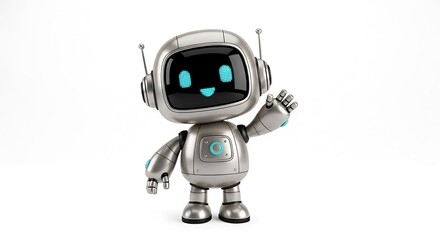 Friendly Robot Character 3D Render of a Cute, Waving Robot