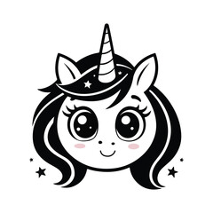 Cute Unicorn Face Vector Silhouette Carton Sticker illustration Art Design White Background