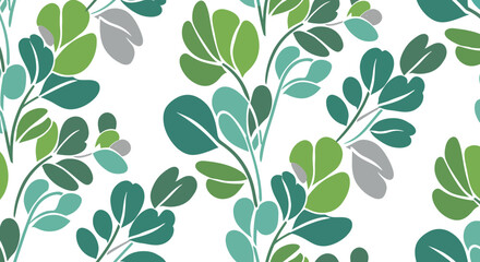Seamless Floral Pattern with Green and Gray Leaves for Textile Design and Wallpaper
